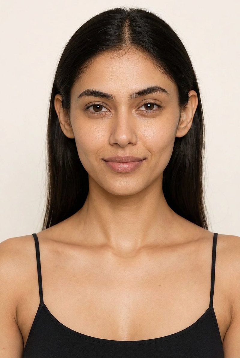 Aanya, AI-generated model: smiling headshot on a cream backdrop