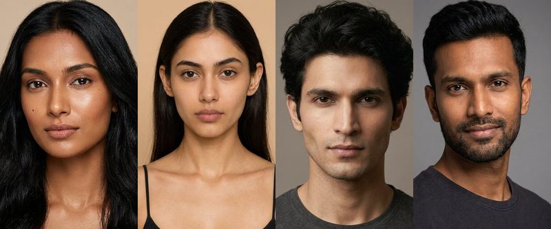 Strip of four AI-generated model faces