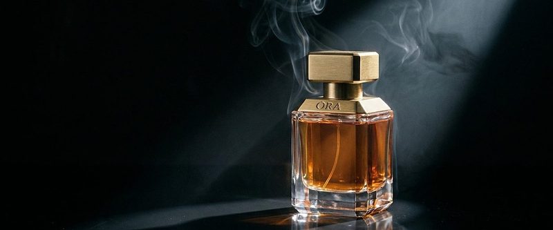 Product-only shoot: perfume bottle hero shot with no model